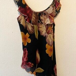 Vintage fairy asymmetrical floral print top with flutter sleeves size M